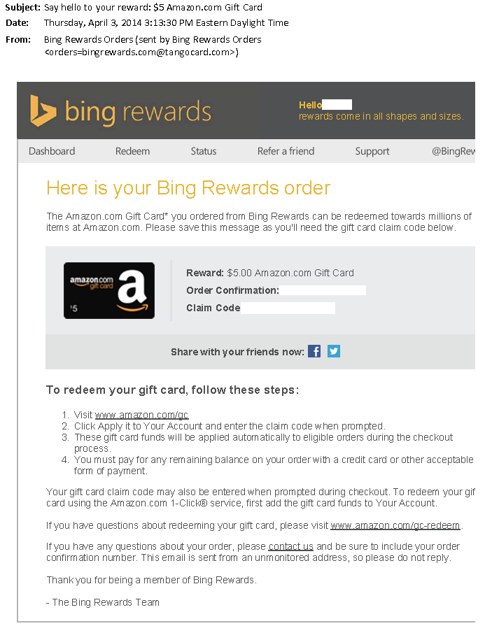$5.00 - Bing Rewards - April 3, 2014